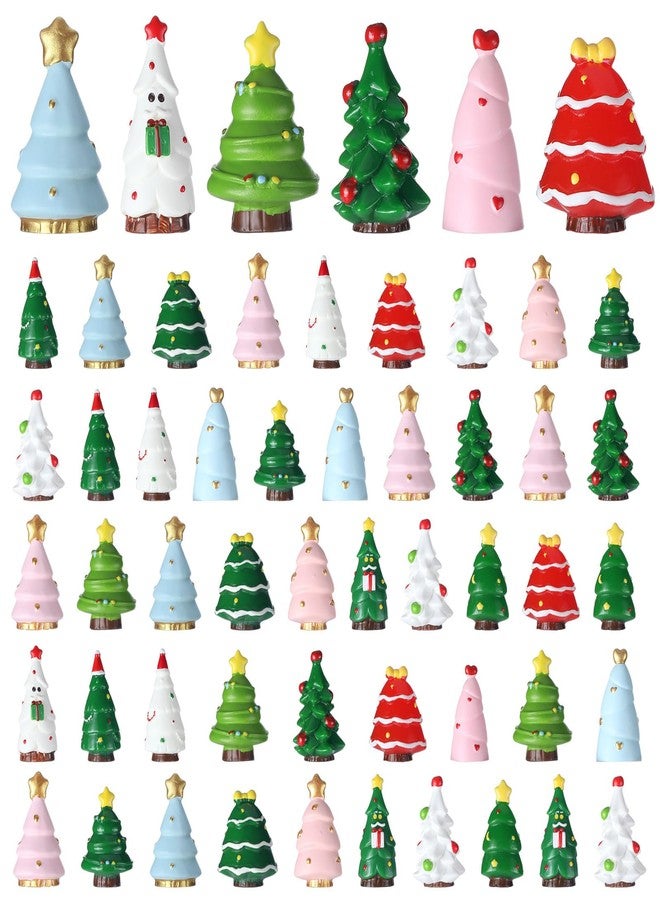 Fourluoo 48 Pcs Mini Resin Christmas Trees Figurines Miniature Christmas Figures for Crafts Small Pine Tree Ornaments Tiny Landscape Figures for Xmas DIY Craft Fairy Garden Table Vase Decor - Image 1
